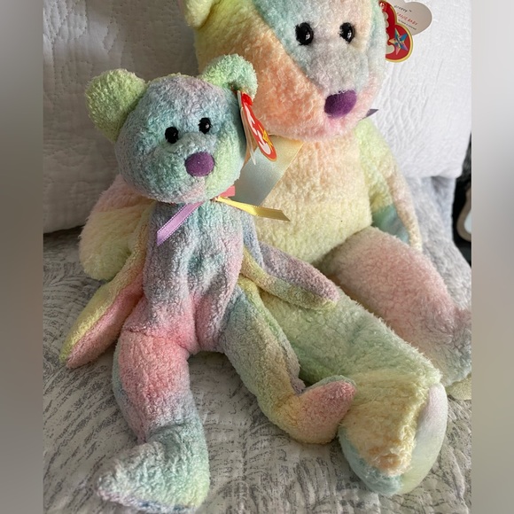 🩵 VINTAGE RETIRED VERY RARE! “Groovy” Matching Set of TWO Ty BUDDY & BABY Bear. - Picture 5 of 11